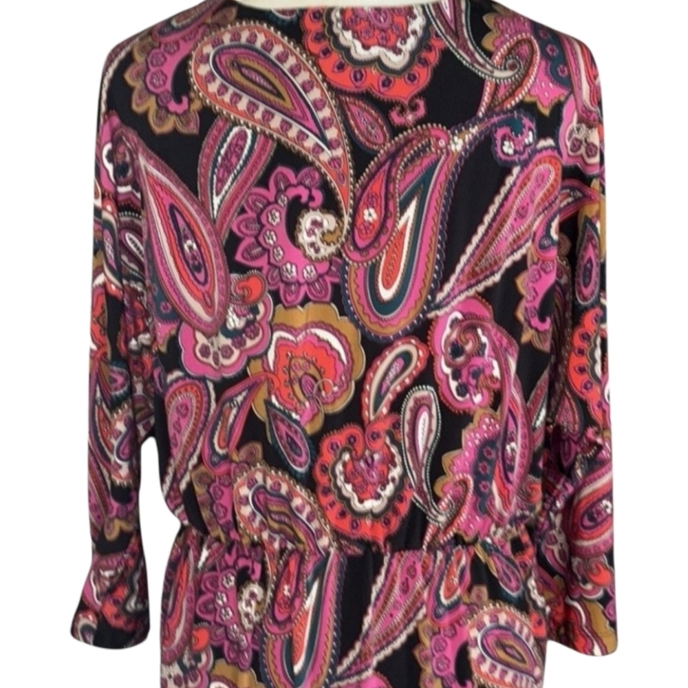 Trina Turk Pink Paisley Surplice Wrap Dress Small NWT Retro Birch Jersey Mini - Picture 12 of 15